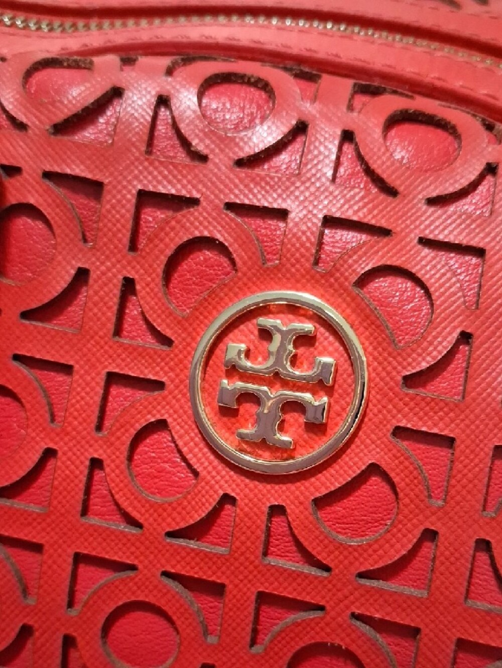 Tory Burch Red Perforated Leather Satchel with Removable Strap - Picture 2 of 15